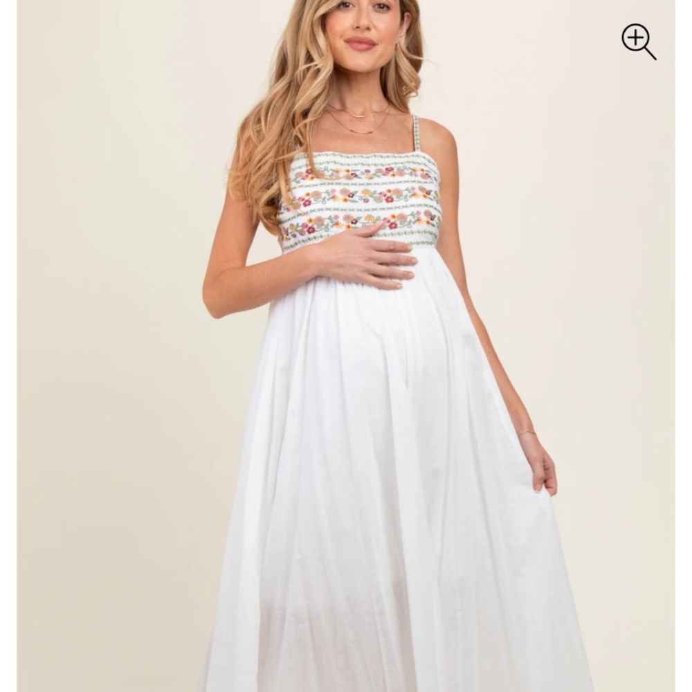 Pinkblush White Floral Embroidered Maternity Dress